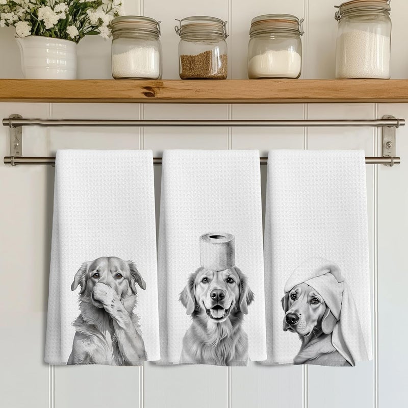 LUKIPOM Funny Golden Retriever Gifts Bathroom Hand Towels Set of 3, Golden Retriever Gifts for Women, Dog Bathroom Decor,16x24 Inch - Image 3